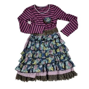 Mustard Pie Girls Boutique Ruffle Tiered Dress Size 10 Floral Cottagecore Boho